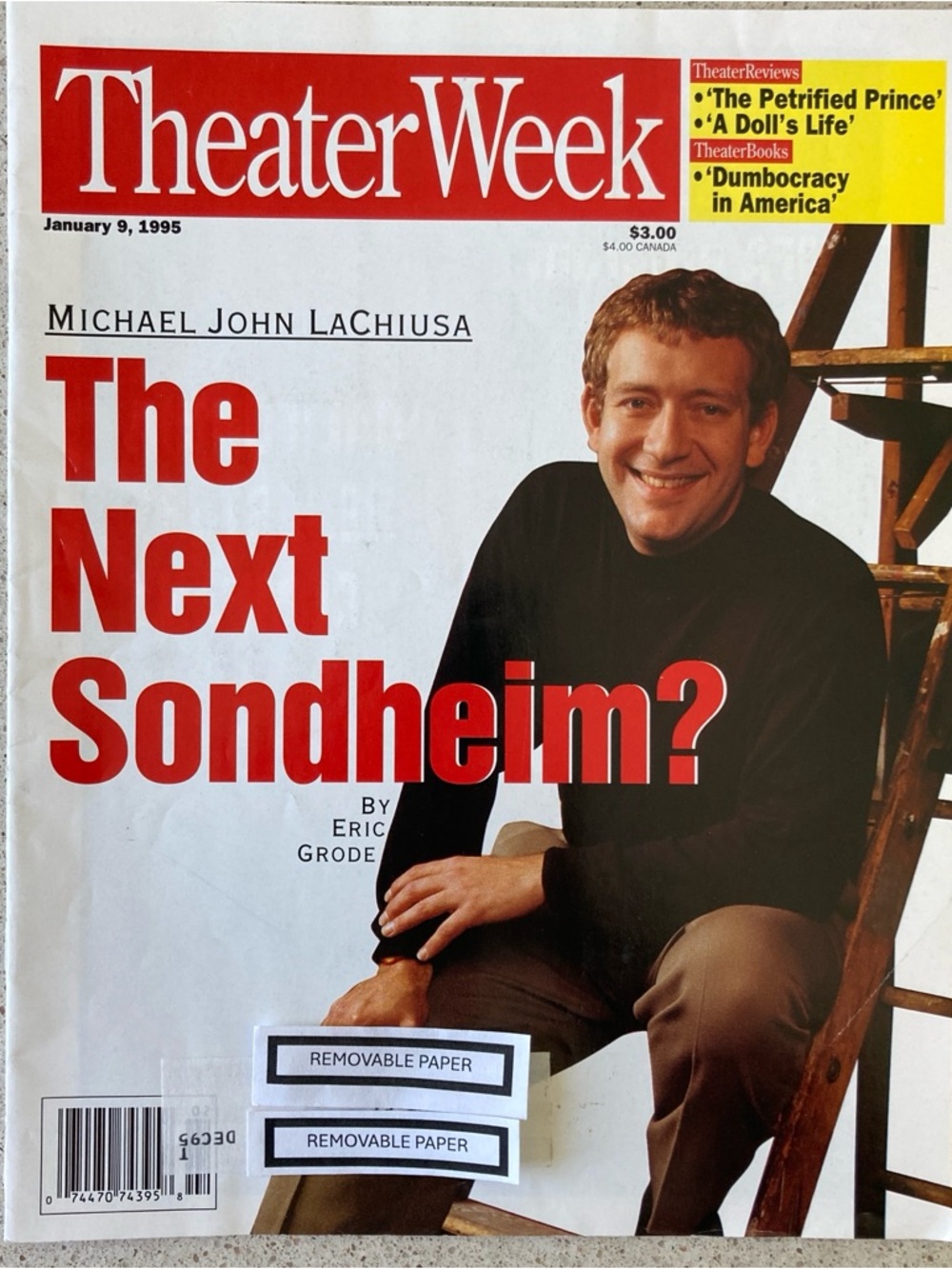 MICHAEL JOHN LACHIUSA Theater Week Magazine January 9 1995 Address Label Attach